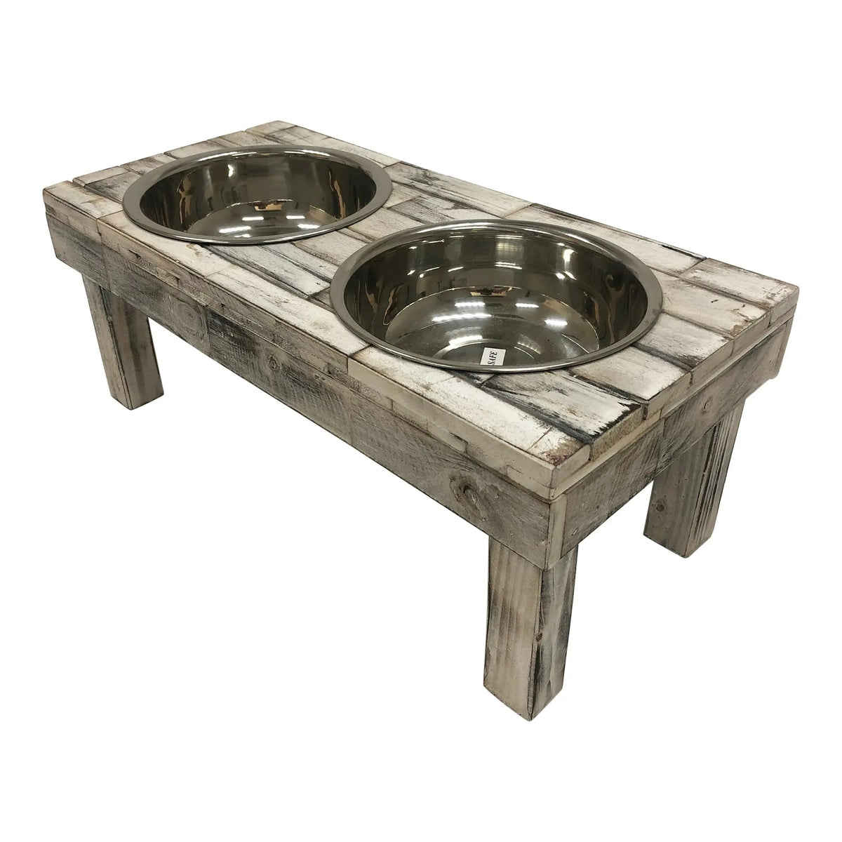Elevated Double Bowl Feeder, White Wash