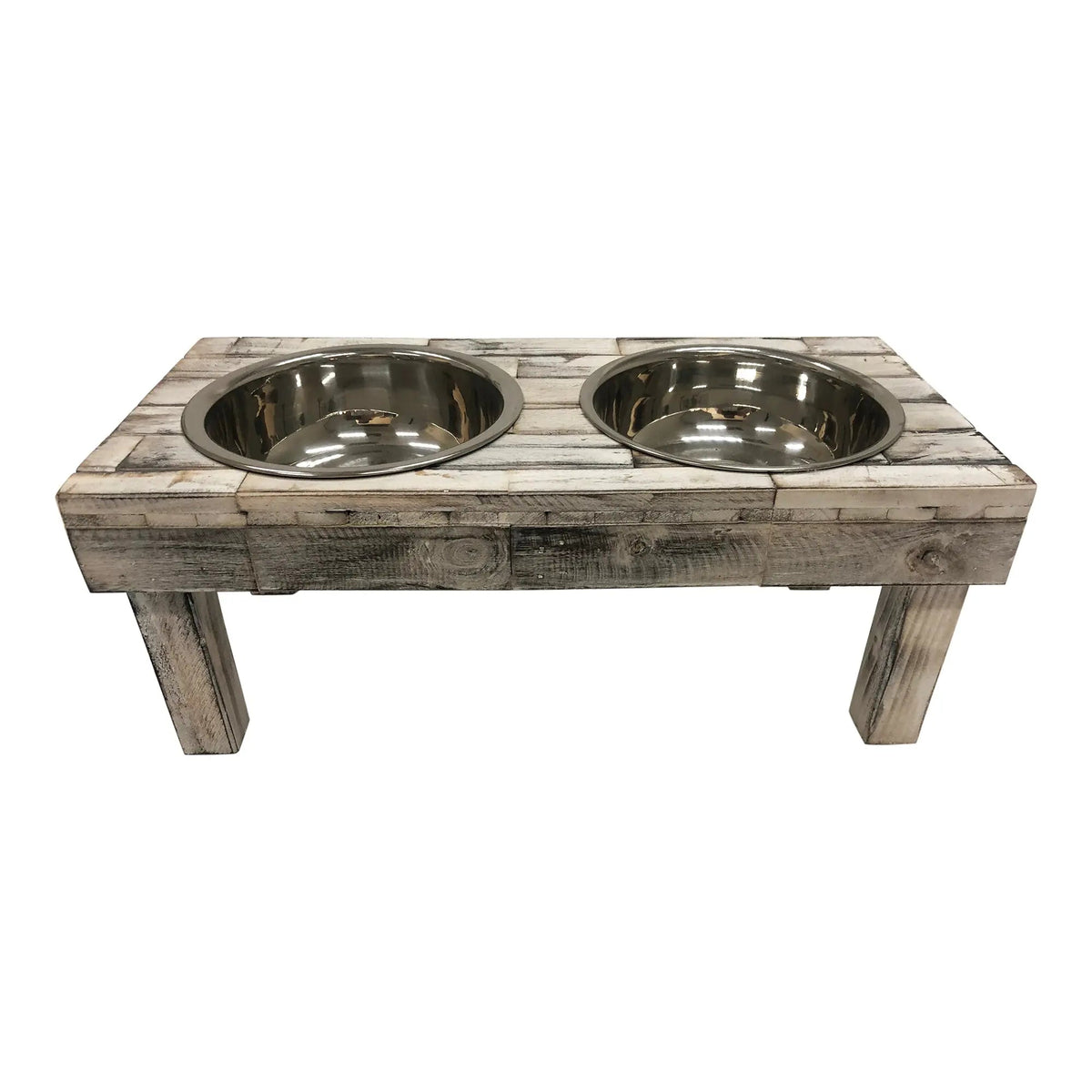 Elevated Double Bowl Feeder, White Wash