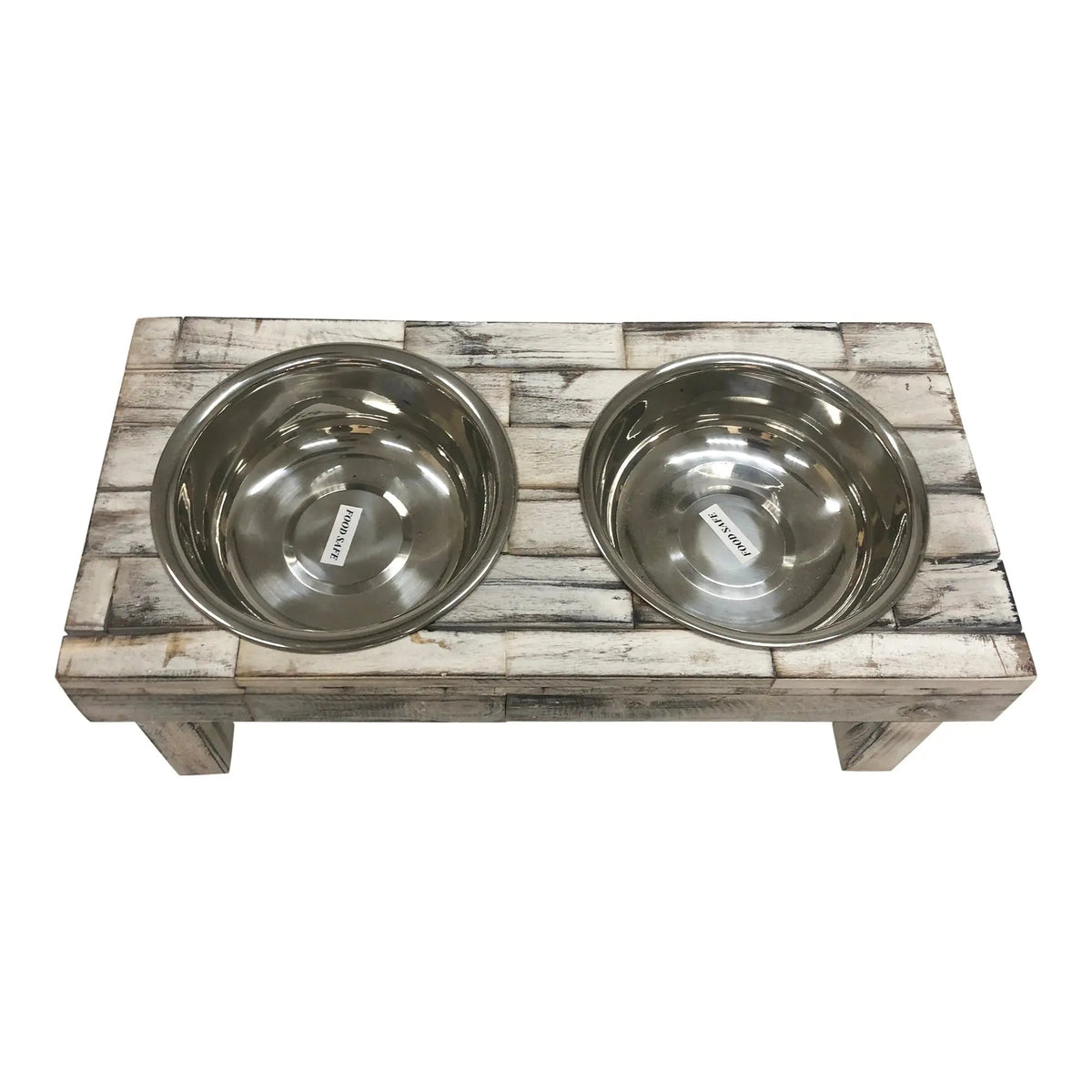 Elevated Double Bowl Feeder, White Wash
