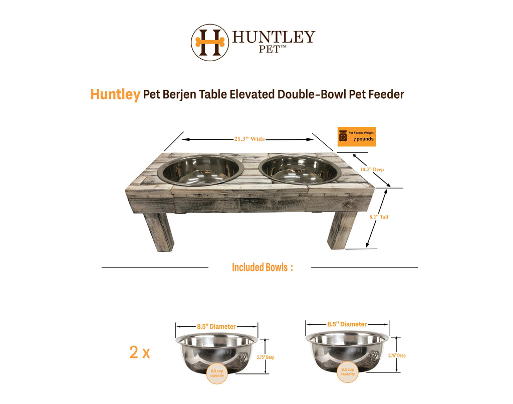 Elevated Double Bowl Feeder, White Wash