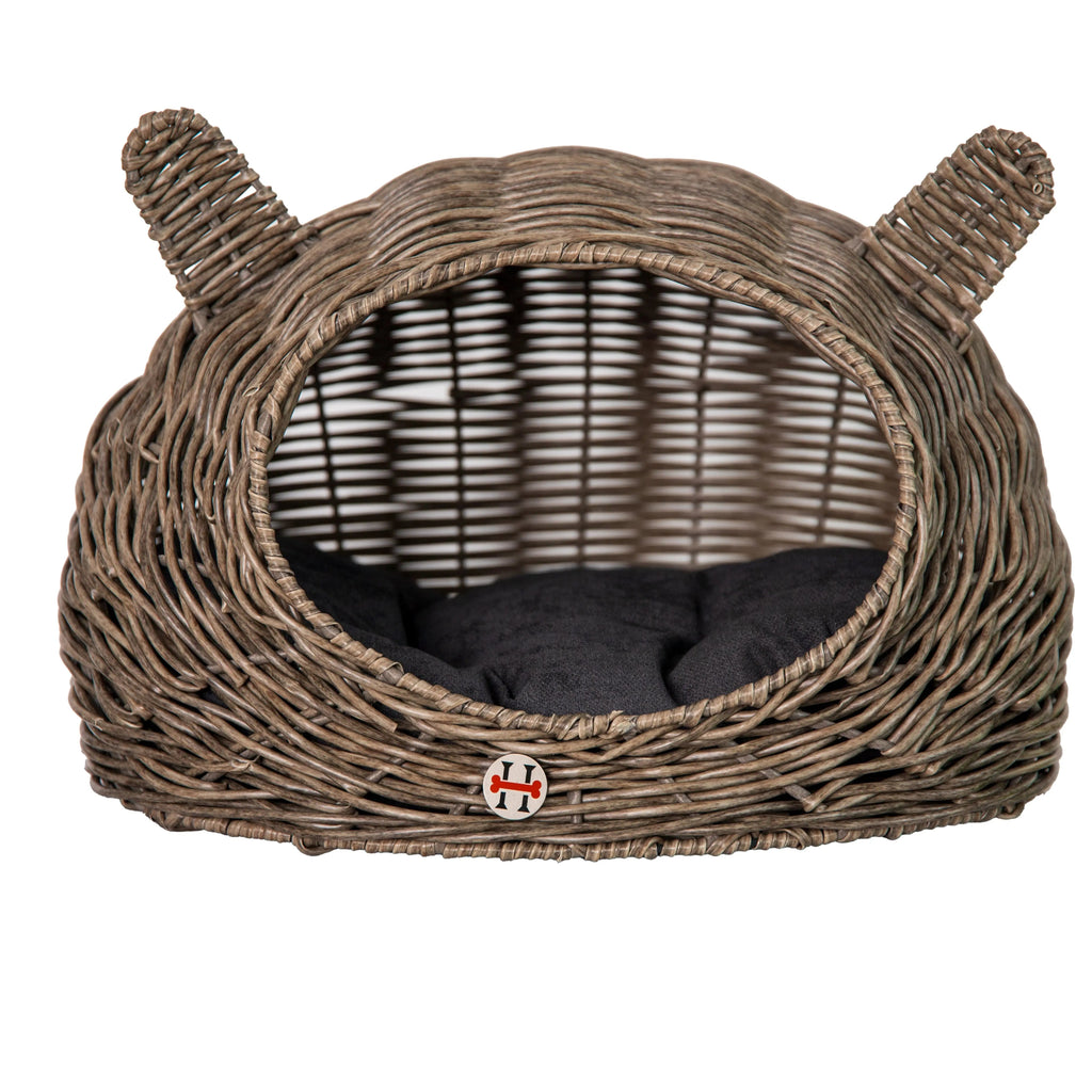 Wicker Cat Ears House with Cushion