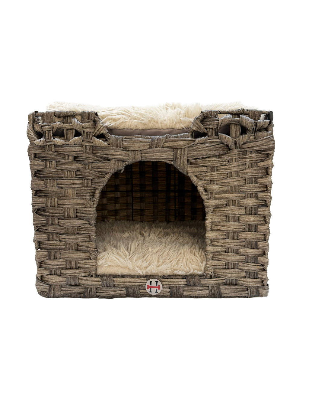 Wicker Cat House with Two Cushions, Gray