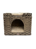 Wicker Cat House with Two Cushions, Gray