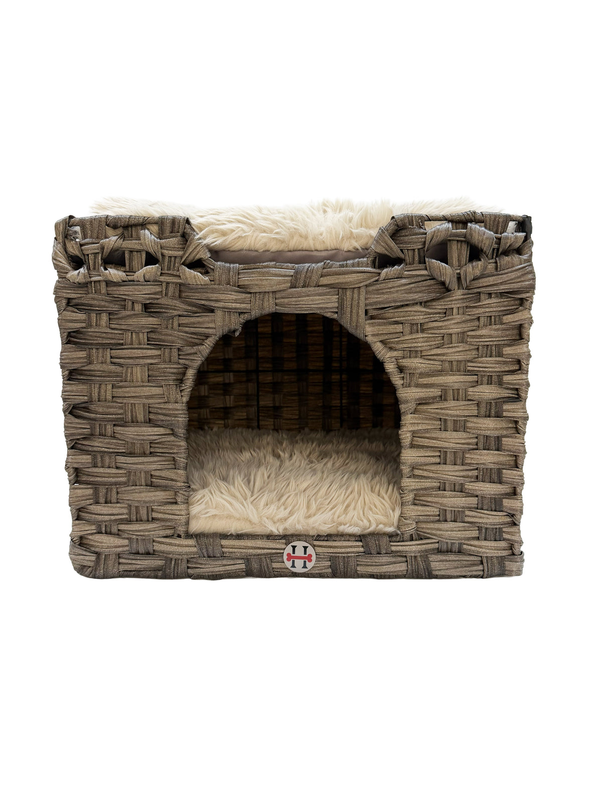 Wicker Cat House with Two Cushions, Gray