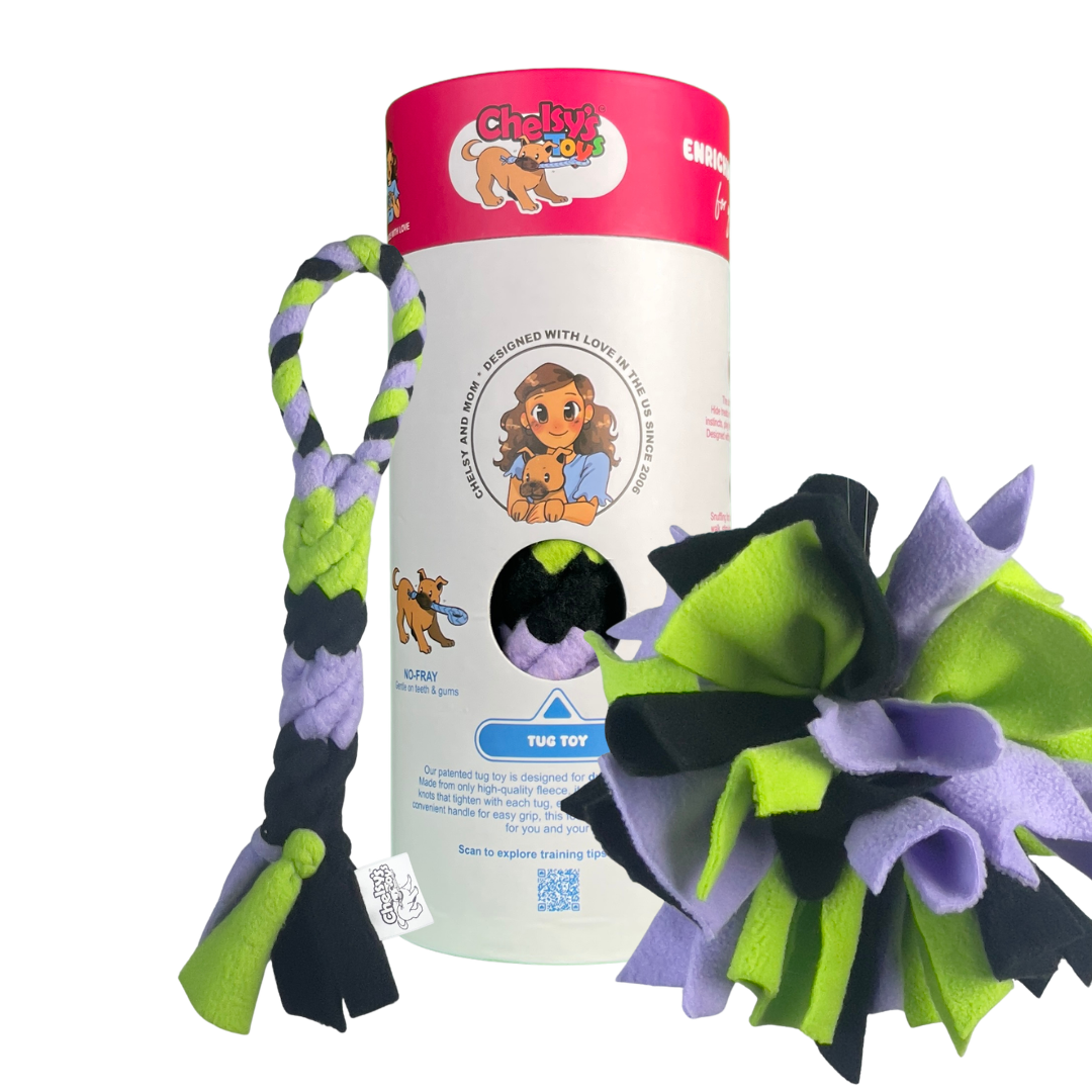 3-in-1 Enrichment Tube for Dogs: Tug Toy, Treat Puzzle and Snuffle Ball