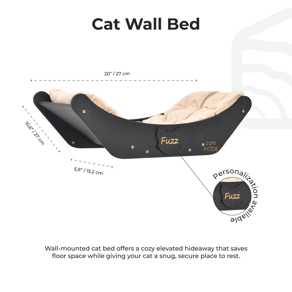 Curved Wall-Mounted Cat Bed, Black