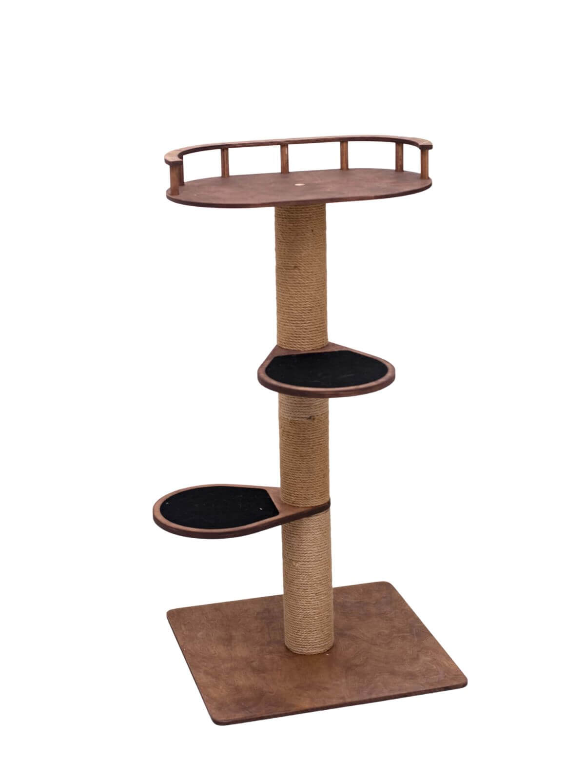 Wooden Cat Tree with Scratching Post and Cushion