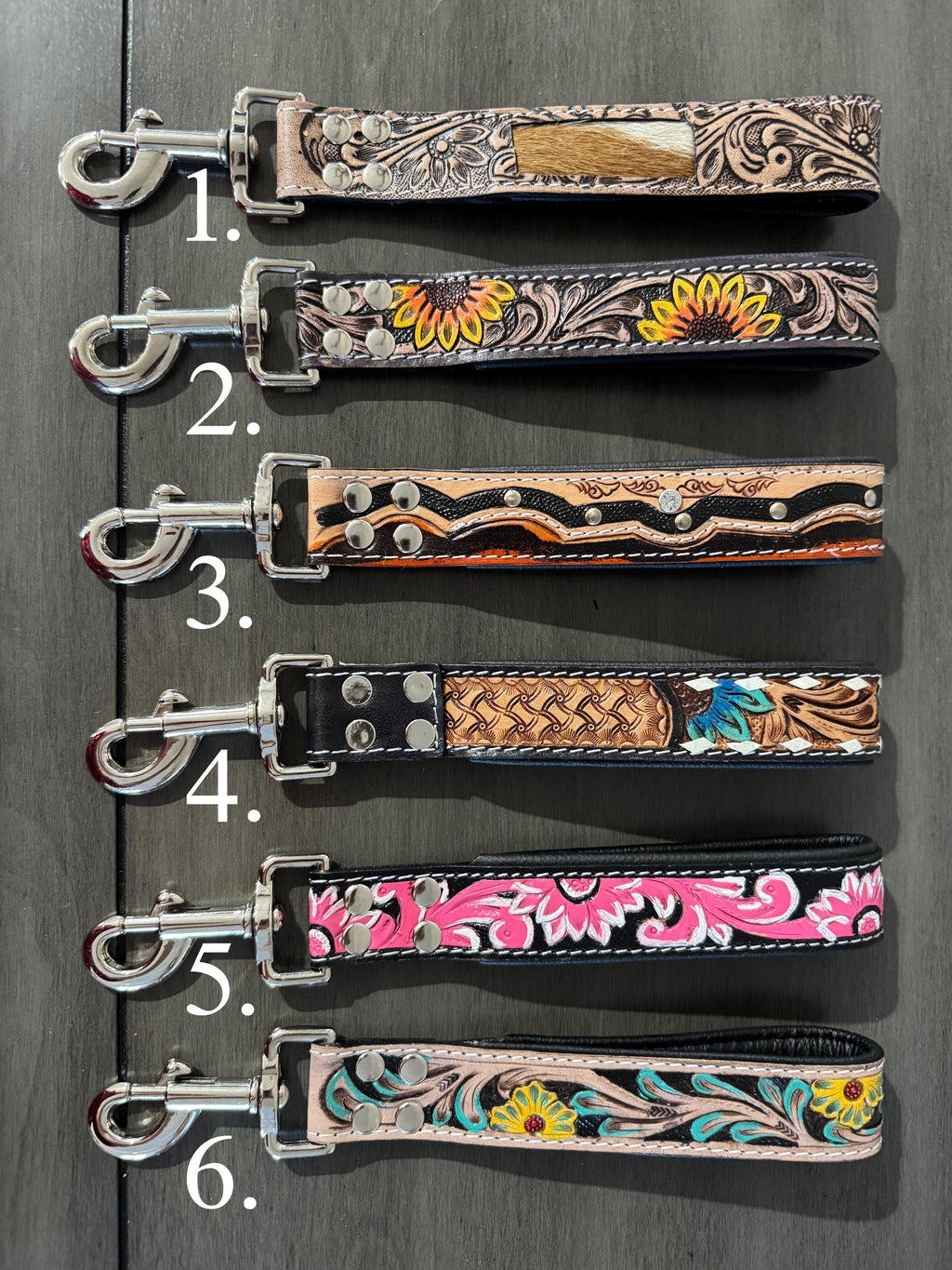 Western Tooled Leather Short Dog Leash