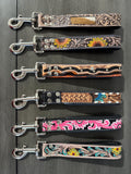 Western Tooled Leather Short Dog Leash
