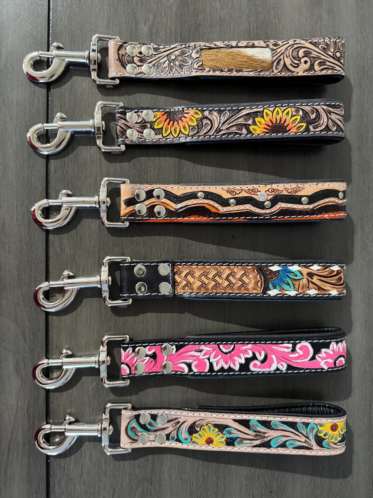 Western Tooled Leather Short Dog Leash