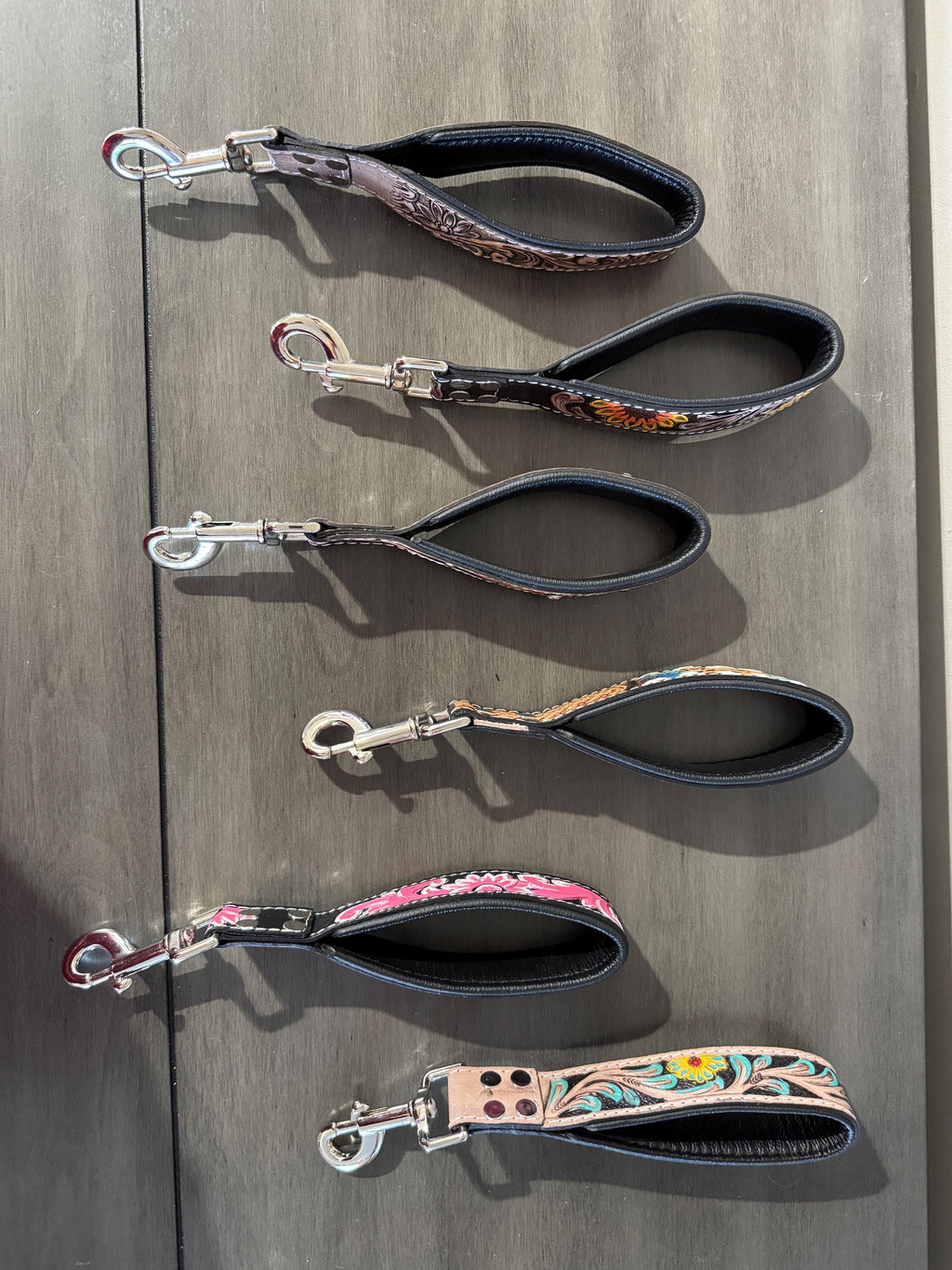 Western Tooled Leather Short Dog Leash