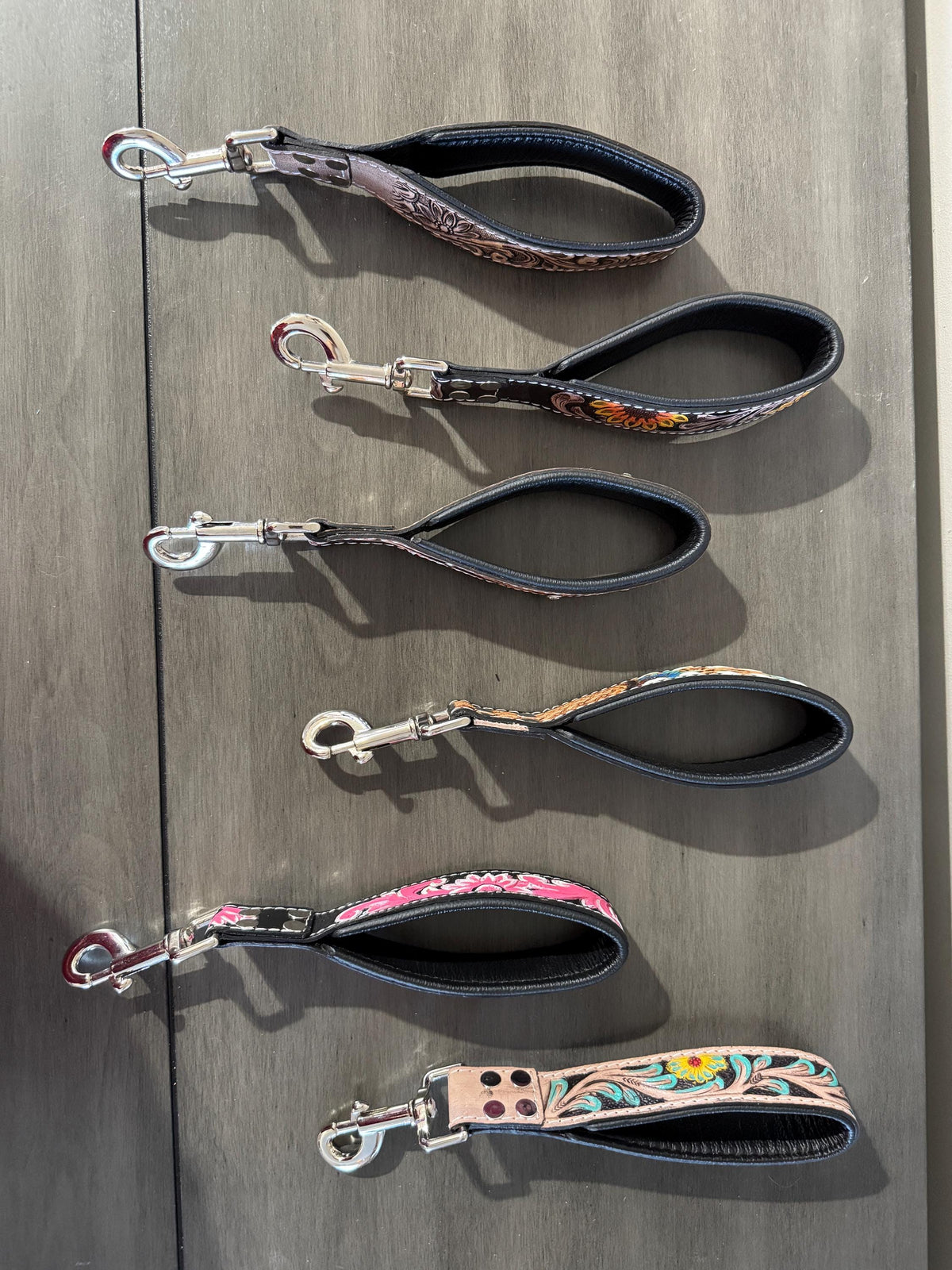 Western Tooled Leather Short Dog Leash