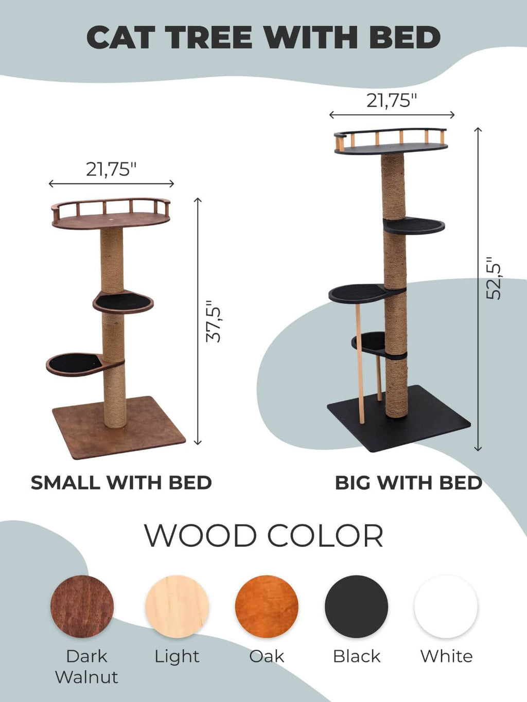 Wooden Cat Tree with Scratching Post and Cushion