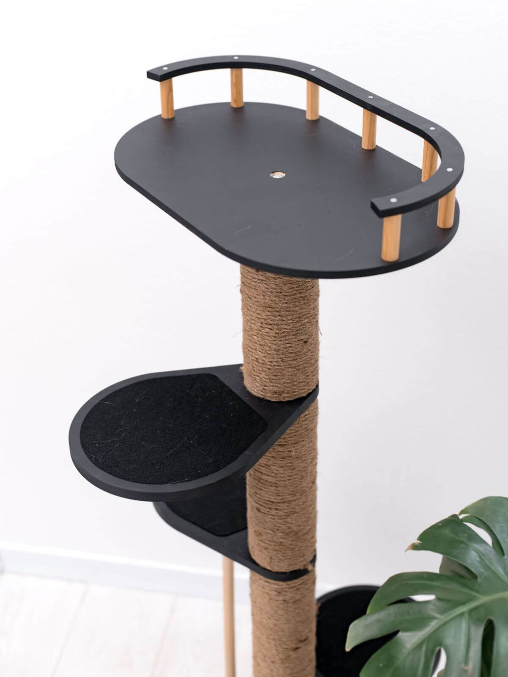 Wooden Cat Tree with Scratching Post and Cushion